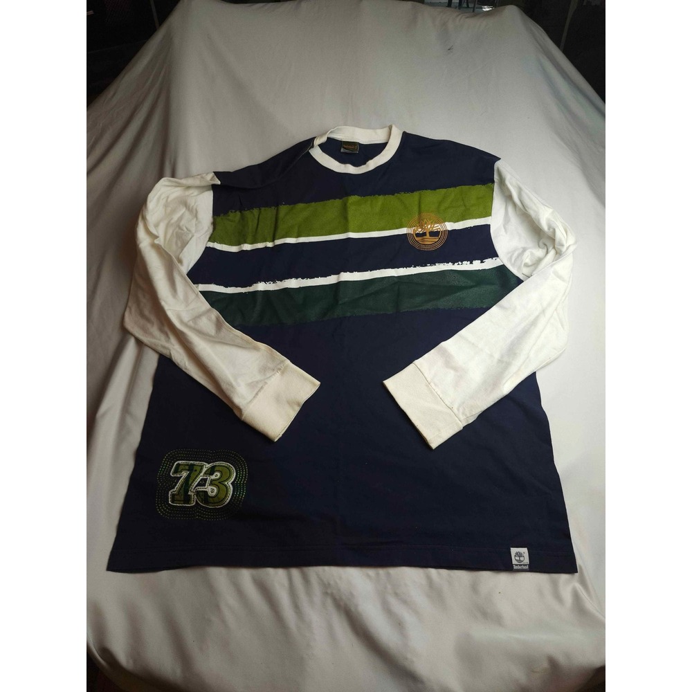 Timberland Mens Long Sleeve Colorblock Stripeβ T-Shirt Navy Green White Large